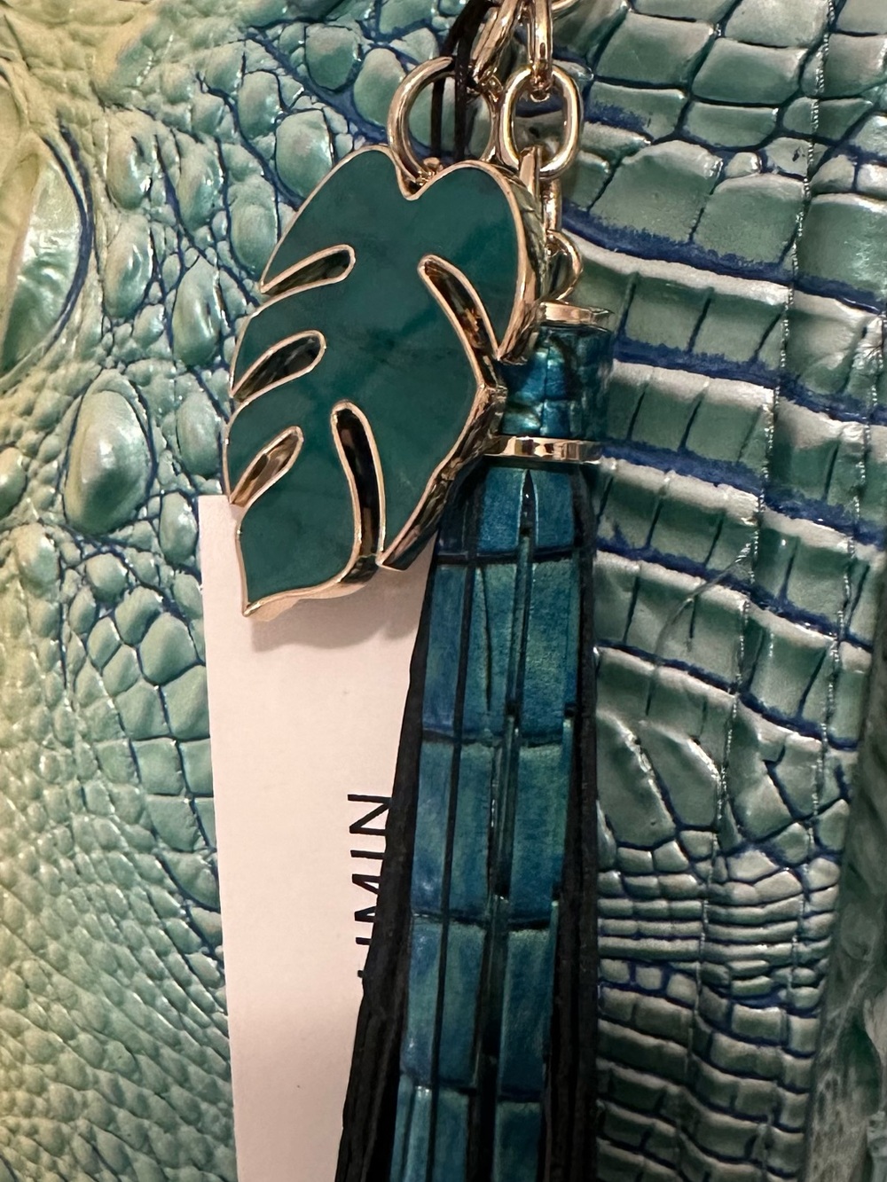 Sale ! Brahmin Peacock Palm Leaf Leather Tassel/Charm Key Fob with Gold Hardware